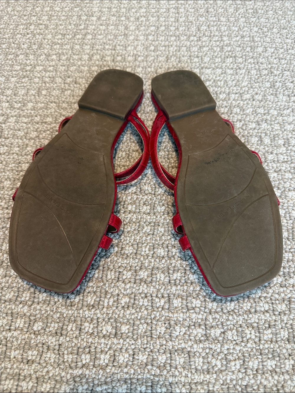 Marc Fisher Red Multi-Strap Croc-Embossed Slide Sandals - Picture 2 of 2
